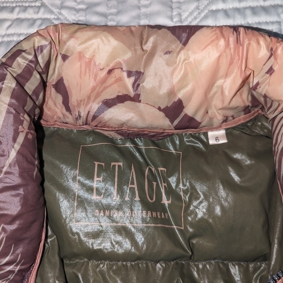 ETAGE Neutrals Floral Bohemian Lightweight Puffer Jacket Size 6 - Picture 10 of 13
